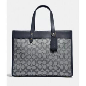 Coach Signature Jacquard Field 30 Tote Bag with Crossbody Strap Midnight Blue